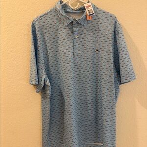 Vineyard Vines Men's Light Blue Printed Polo Shirt with Subtle Logo
